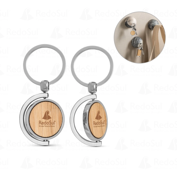 Chaveiro personalizado de bambu e metal redondo Chaveiro personalizado de bambu e metal redondo